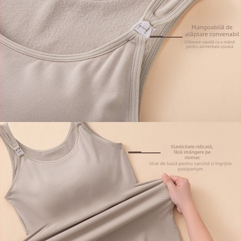 Top de alăptare toamnă-iarnă, cupe fixate, într-o singură piesă, din viscose, căptușit cu fleece, bretele duble, pentru gravide și alăptare