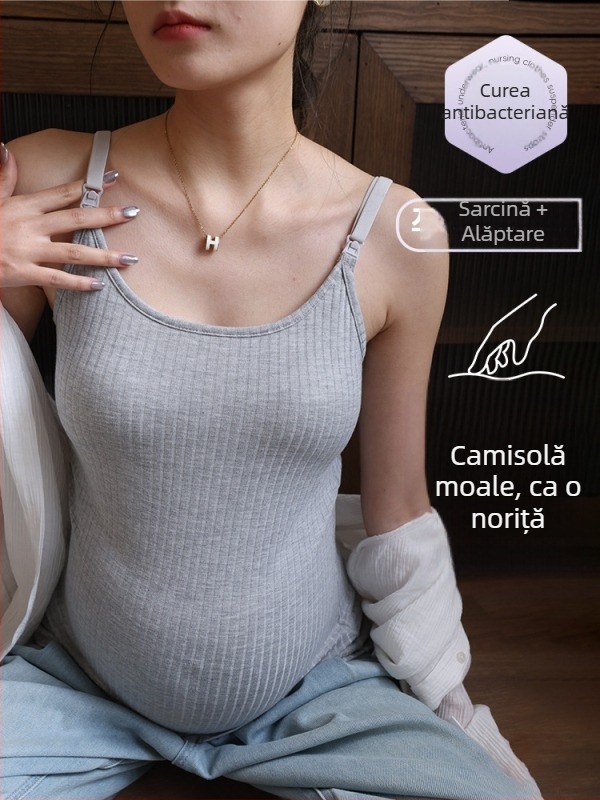 Top de alăptare pentru sarcină și postpartum - fără mâneci, guler rotund, deschidere pentru alăptare, fibre din celuloză regenerată ≥95%, lungime 50-65 cm