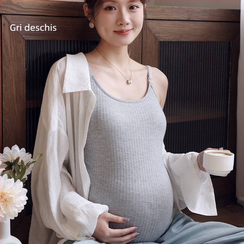 Top de alăptare pentru sarcină și postpartum - fără mâneci, guler rotund, deschidere pentru alăptare, fibre din celuloză regenerată ≥95%, lungime 50-65 cm