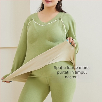 Top de maternitate călduros, căptușit cu fleece pentru alăptare, mâneci lungi, guler rotund, mărime mare