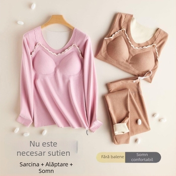 Top de maternitate călduros, căptușit cu fleece pentru alăptare, mâneci lungi, guler rotund, mărime mare