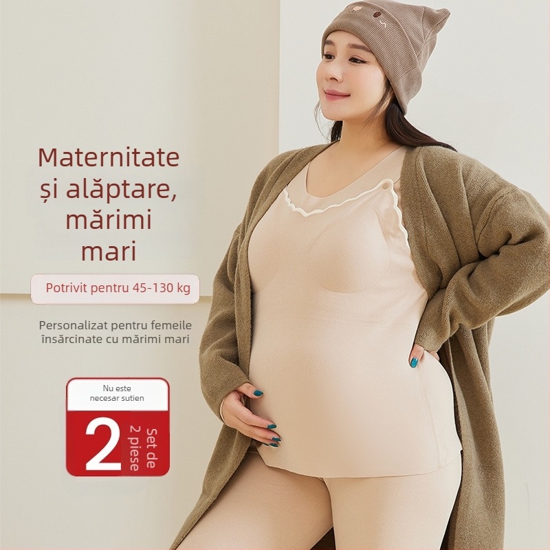 Top de maternitate călduros, căptușit cu fleece pentru alăptare, mâneci lungi, guler rotund, mărime mare