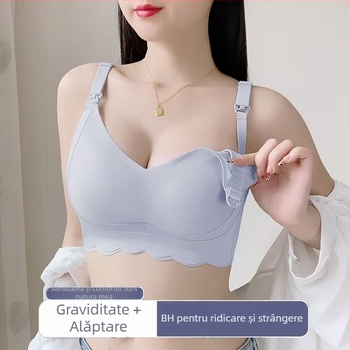 Sutien de alăptare pentru sarcină și perioada postnatală, cupe subțiri modelate, din bumbac, design dintr-un singur pies, bretele fixe, închidere la spate cu patru rânduri de cârlige