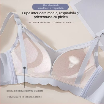 Sutien de alăptare pentru sarcină și perioada postnatală, cupe subțiri modelate, din bumbac, design dintr-un singur pies, bretele fixe, închidere la spate cu patru rânduri de cârlige