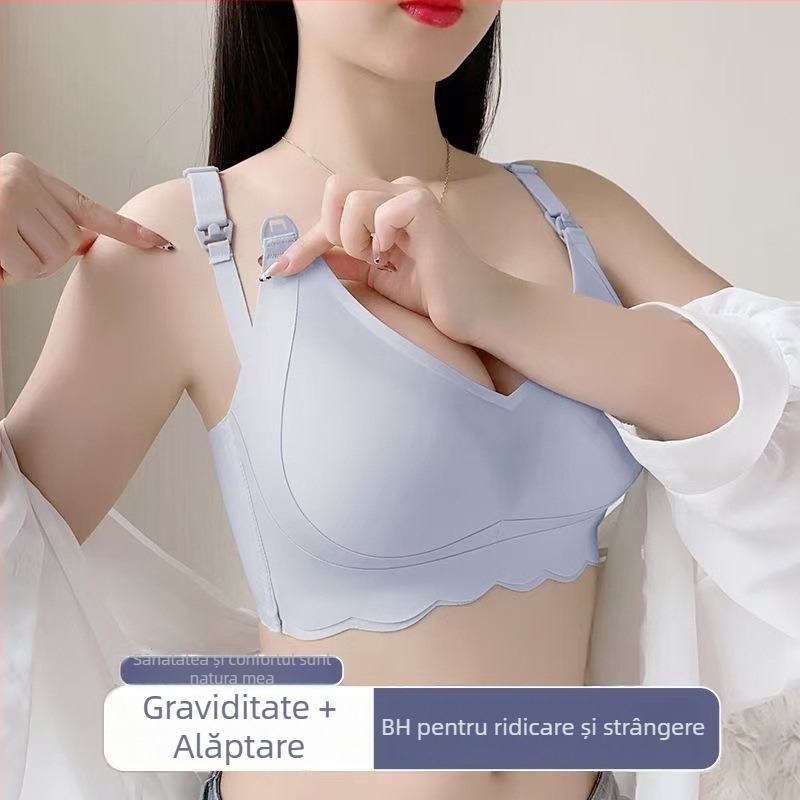 Sutien de alăptare pentru sarcină și perioada postnatală, cupe subțiri modelate, din bumbac, design dintr-un singur pies, bretele fixe, închidere la spate cu patru rânduri de cârlige