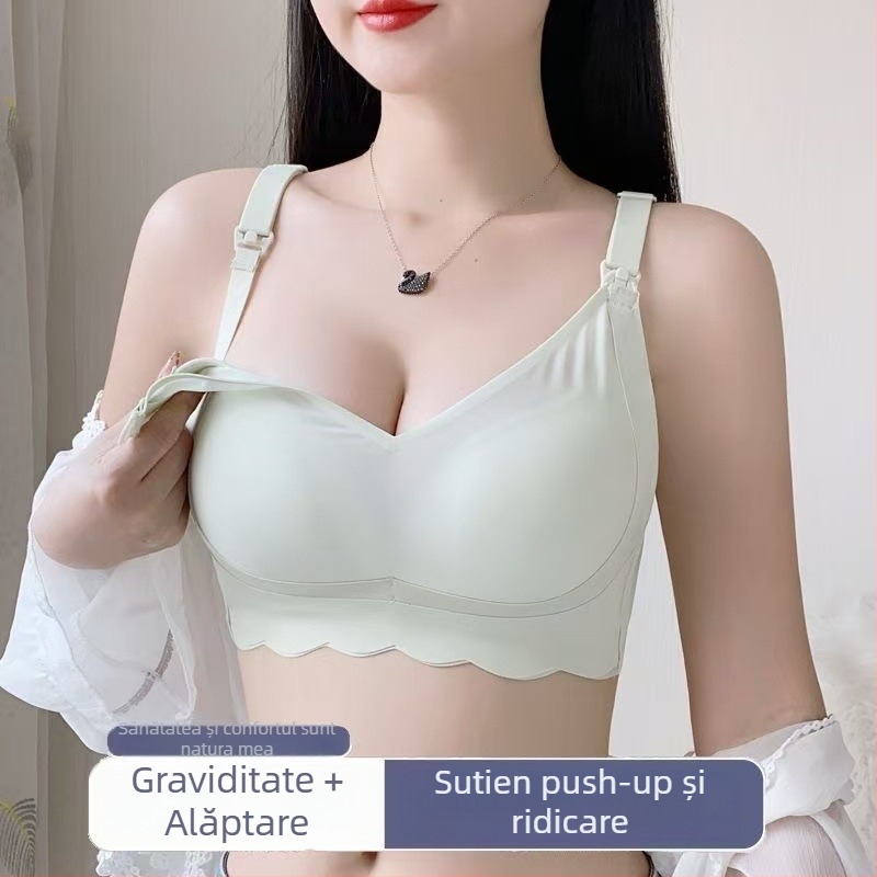 Sutien de alăptare pentru sarcină și perioada postnatală, cupe subțiri modelate, din bumbac, design dintr-un singur pies, bretele fixe, închidere la spate cu patru rânduri de cârlige