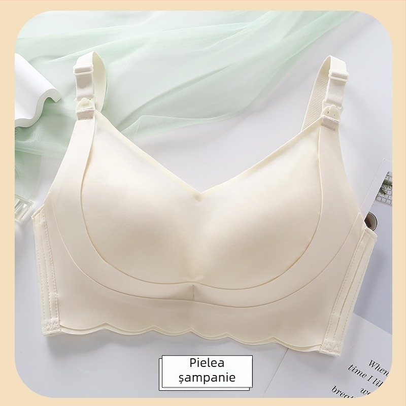 Sutien de alăptare pentru sarcină și perioada postnatală, cupe subțiri modelate, din bumbac, design dintr-un singur pies, bretele fixe, închidere la spate cu patru rânduri de cârlige