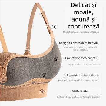 Sutien de alăptare pentru maternitate – fără sârmă, fără cusături, cupe modelate medii, material principal nailon, căptușeală spandex, închidere la spate cu patru rânduri de cârlige