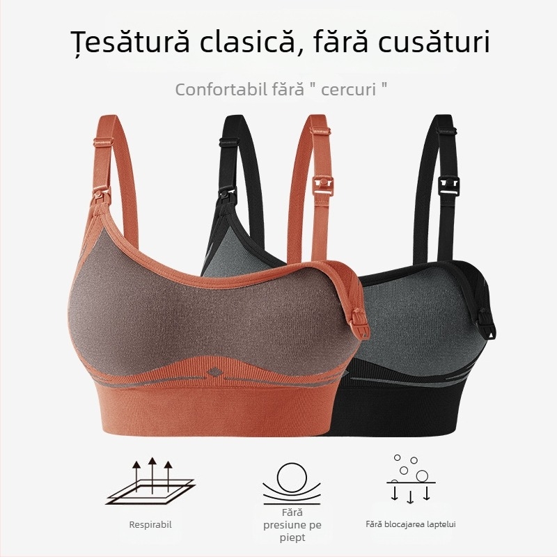 Sutien de alăptare pentru maternitate – fără sârmă, fără cusături, cupe modelate medii, material principal nailon, căptușeală spandex, închidere la spate cu patru rânduri de cârlige