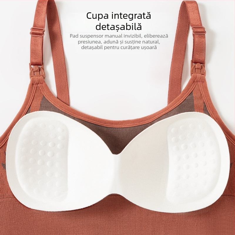Sutien de alăptare pentru maternitate – fără sârmă, fără cusături, cupe modelate medii, material principal nailon, căptușeală spandex, închidere la spate cu patru rânduri de cârlige