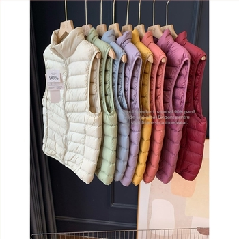 Vesta de puf din nylon, croială Slim, umplutură din puf de gâscă alb 86–90%, fermoar