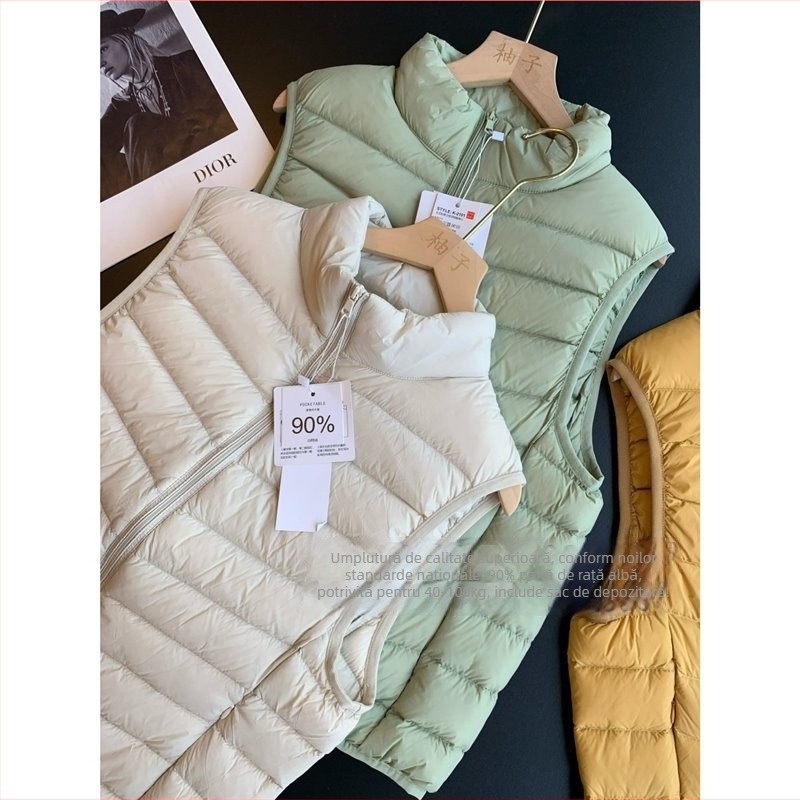 Vesta de puf din nylon, croială Slim, umplutură din puf de gâscă alb 86–90%, fermoar