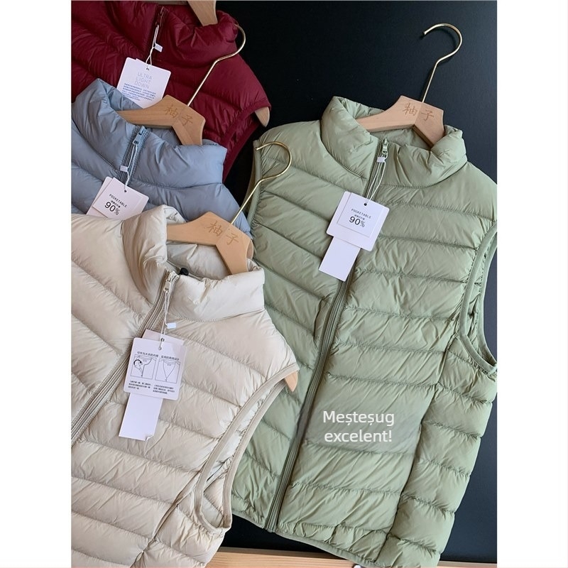 Vesta de puf din nylon, croială Slim, umplutură din puf de gâscă alb 86–90%, fermoar