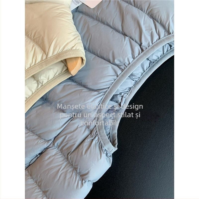 Vesta de puf din nylon, croială Slim, umplutură din puf de gâscă alb 86–90%, fermoar