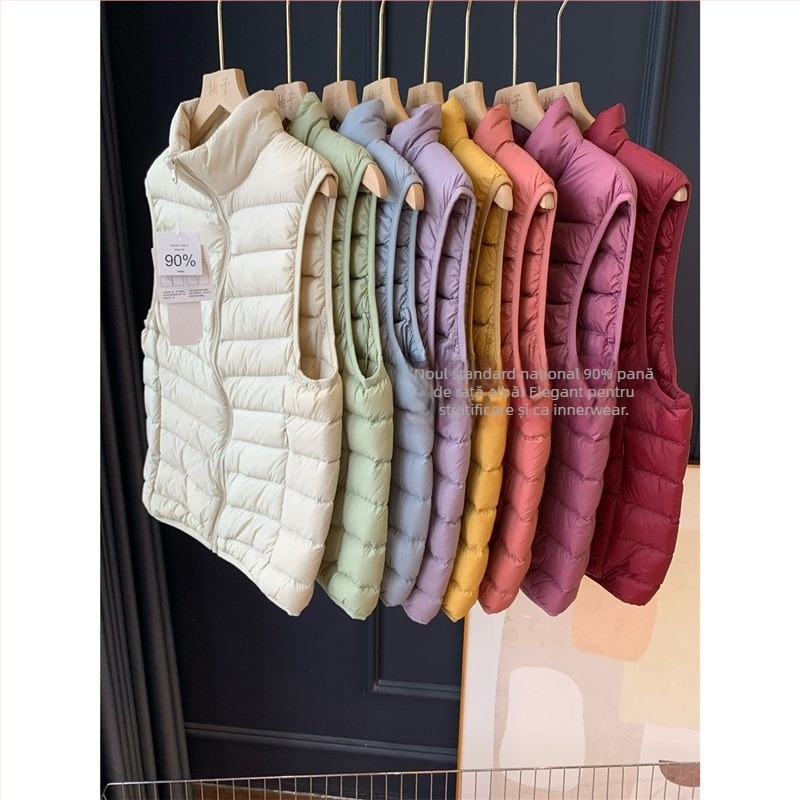 Vesta de puf din nylon, croială Slim, umplutură din puf de gâscă alb 86–90%, fermoar