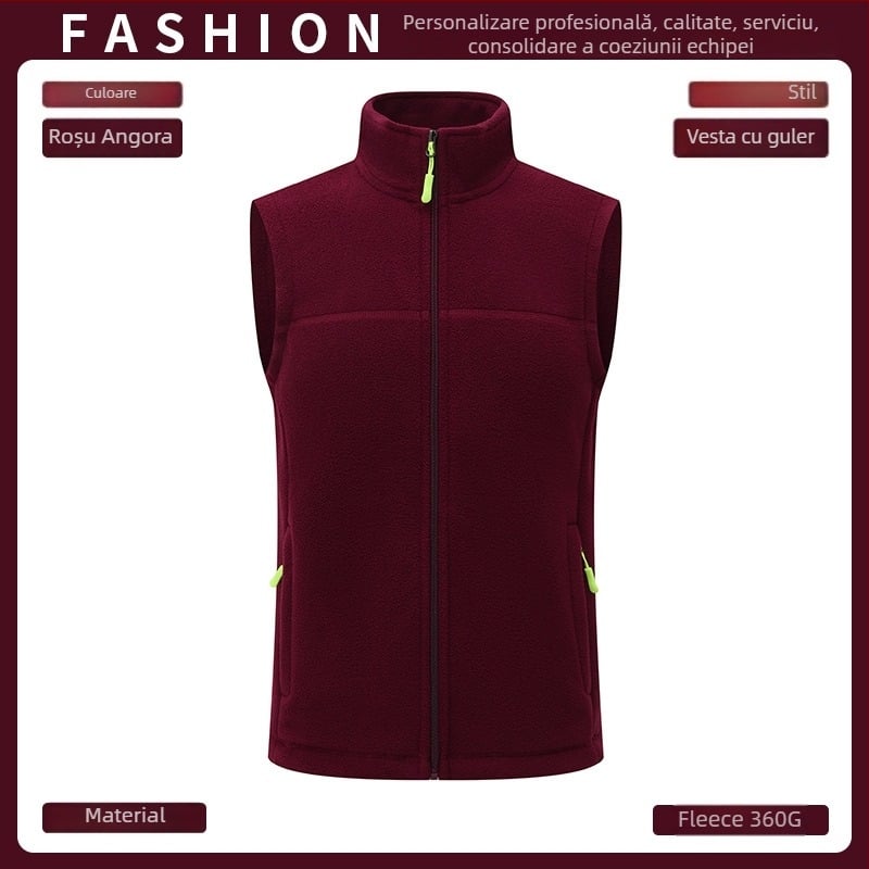 Vestă din fleece, groasă, culoare solidă, fermoar frontal, fără glugă, croială lejeră