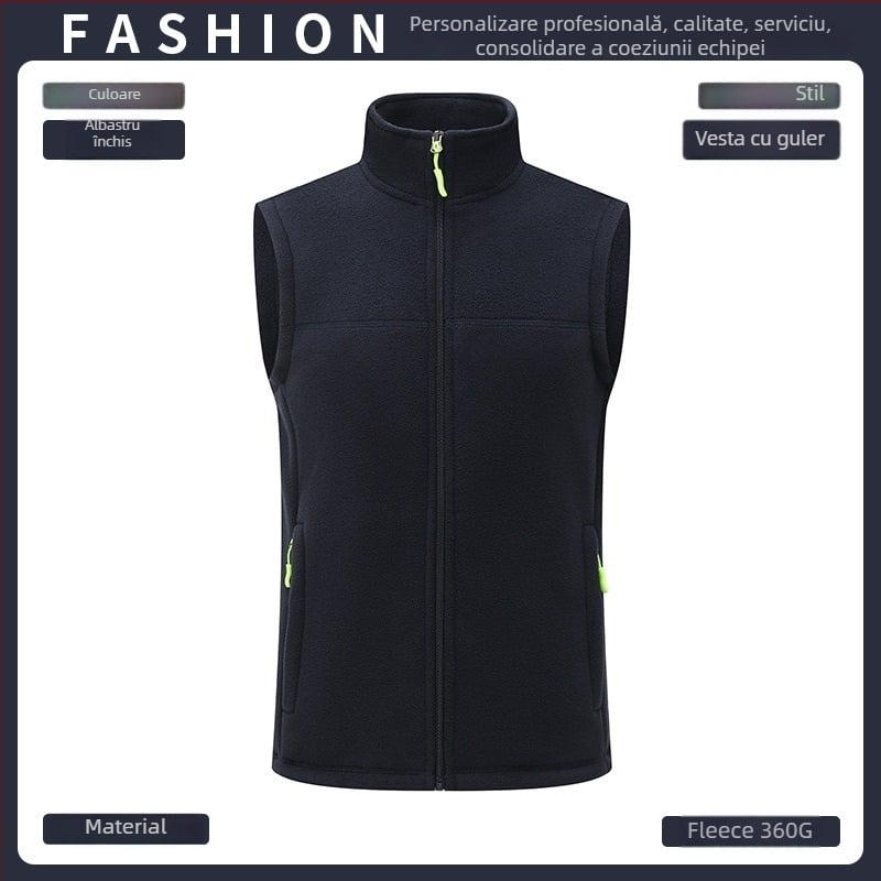 Vestă din fleece, groasă, culoare solidă, fermoar frontal, fără glugă, croială lejeră