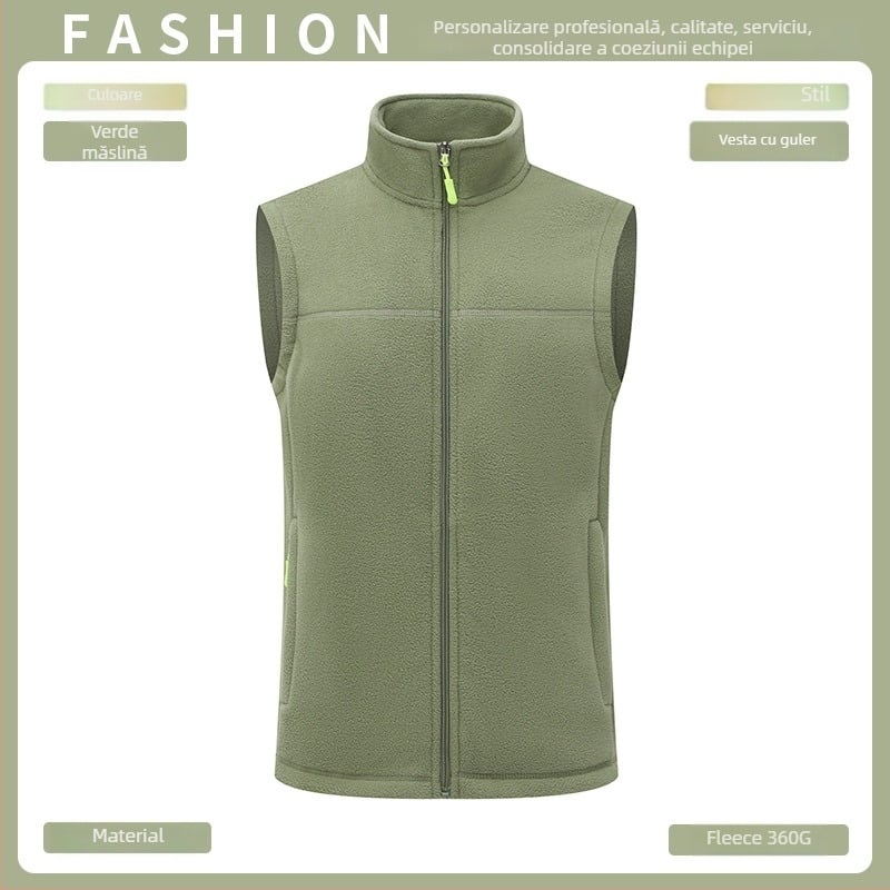 Vestă din fleece, groasă, culoare solidă, fermoar frontal, fără glugă, croială lejeră