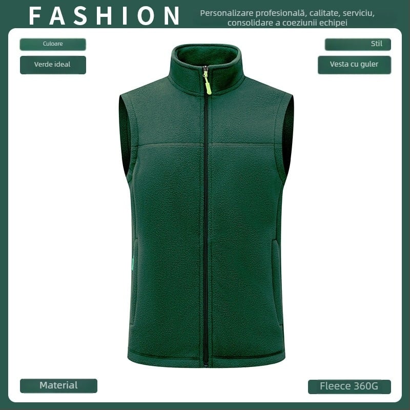 Vestă din fleece, groasă, culoare solidă, fermoar frontal, fără glugă, croială lejeră