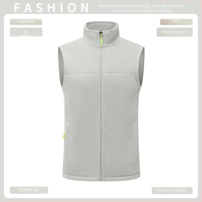 Vestă din fleece, groasă, culoare solidă, fermoar frontal, fără glugă, croială lejeră