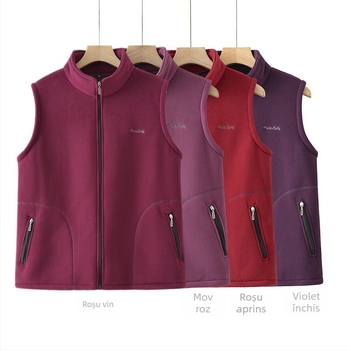 Vesta cardigan din velur granulat, căptușeală fleece, guler staționar, toamnă 2025