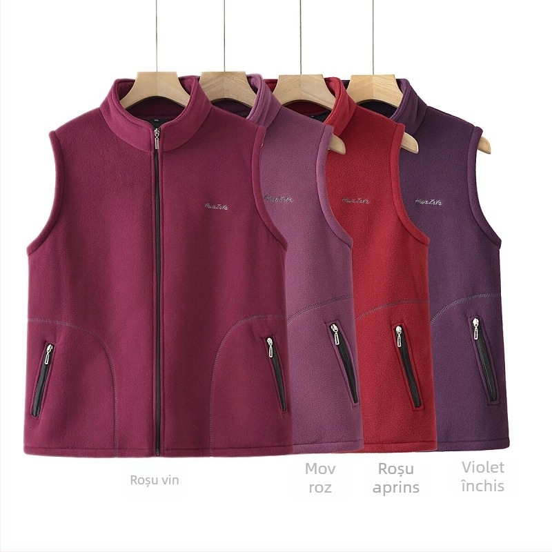 Vesta cardigan din velur granulat, căptușeală fleece, guler staționar, toamnă 2025