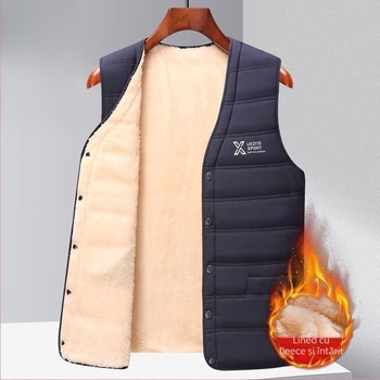 Vesta bărbătească din lână corduroy, cu glugă, căptușită cu fleece, umplutură din bumbac, lungime talie, stil lejer