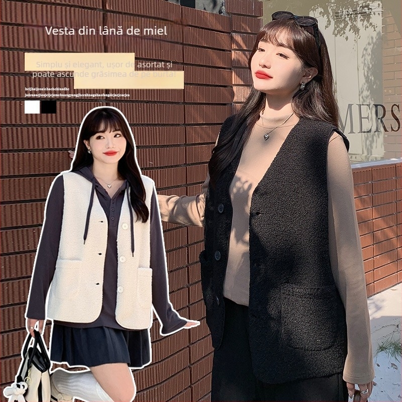 Vesta cardigan pentru femei, culoare solidă, catifea granulară, decolteu în V, nasturi simpli, lungime medie, 95% poliester, iarna 2023, Phoenix Yishe