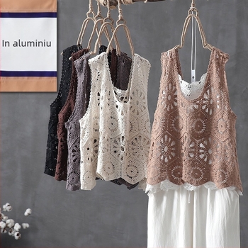 Vesta-cape din bumbac cu umplutură de kapok, model romb, guler rotund, fără mâneci, pulover, primăvara 2025