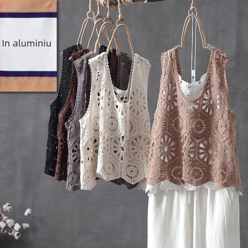 Vesta-cape din bumbac cu umplutură de kapok, model romb, guler rotund, fără mâneci, pulover, primăvara 2025