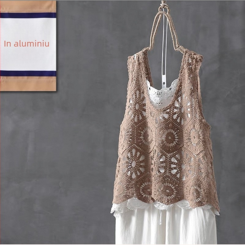 Vesta-cape din bumbac cu umplutură de kapok, model romb, guler rotund, fără mâneci, pulover, primăvara 2025