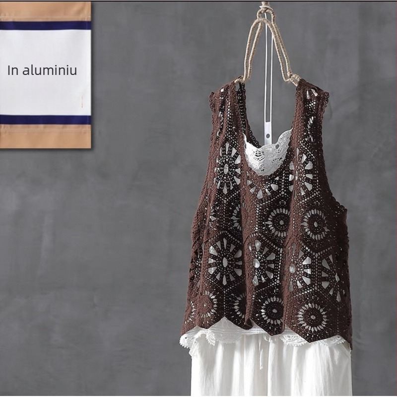 Vesta-cape din bumbac cu umplutură de kapok, model romb, guler rotund, fără mâneci, pulover, primăvara 2025