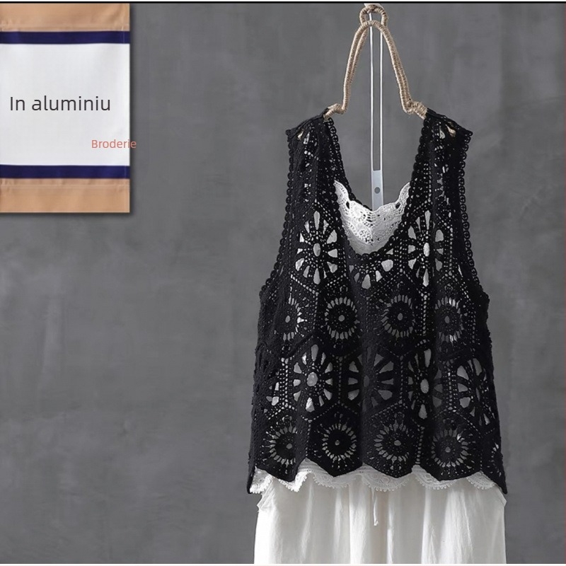 Vesta-cape din bumbac cu umplutură de kapok, model romb, guler rotund, fără mâneci, pulover, primăvara 2025