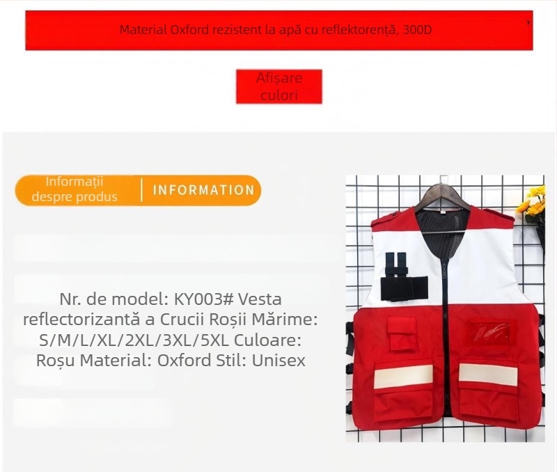 LDM Vestă de intervenție în situații de urgență cu logo, închidere cu fermoar, croială lejeră, pentru toate sezoanele, amestec din fibre de acetat