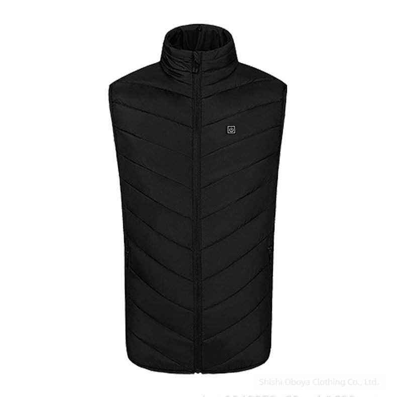 Vestă încălzită USB pentru bărbați, cu guler înalt și fermoar, poliester, buzunar interior cu conector USB pentru power bank, 3 niveluri de încălzire (35-55°C)