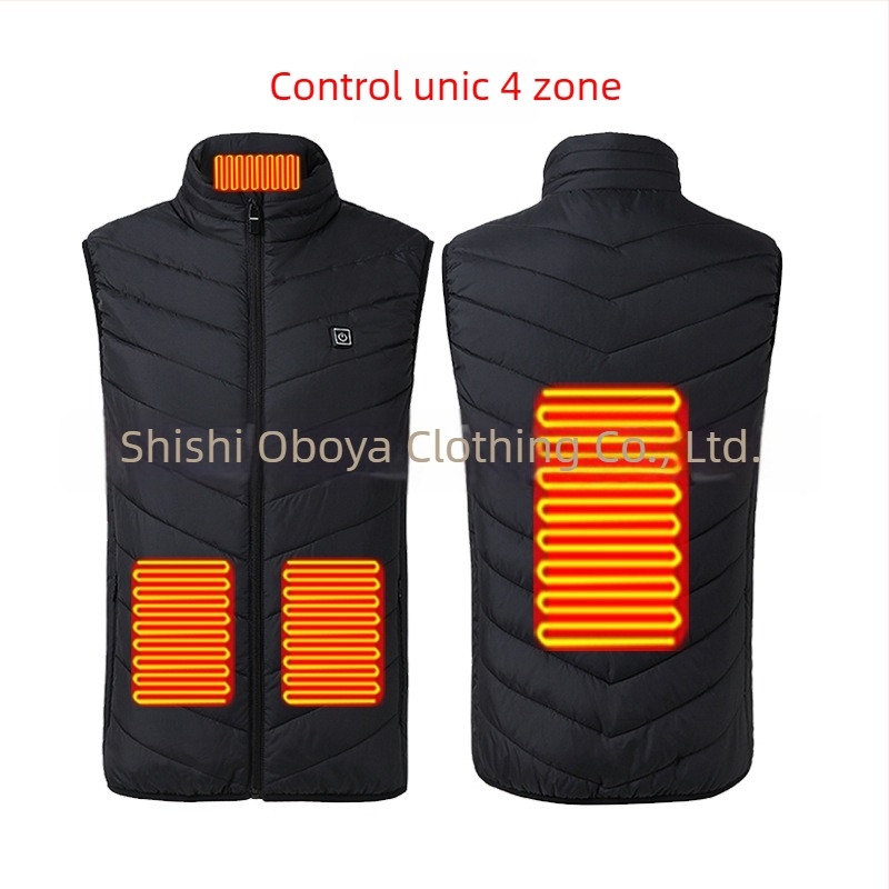 Vestă încălzită USB pentru bărbați, cu guler înalt și fermoar, poliester, buzunar interior cu conector USB pentru power bank, 3 niveluri de încălzire (35-55°C)