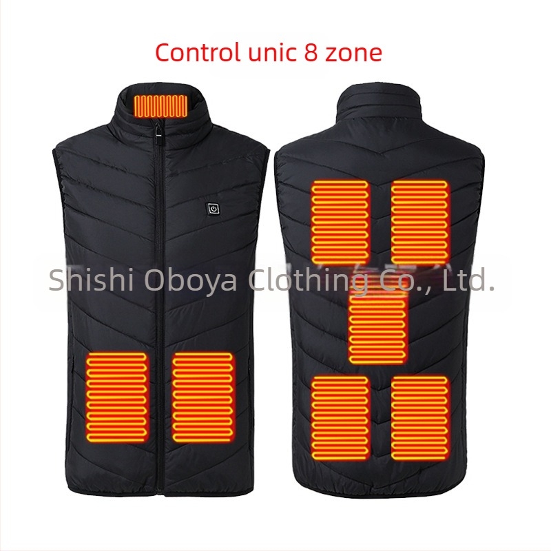 Vestă încălzită USB pentru bărbați, cu guler înalt și fermoar, poliester, buzunar interior cu conector USB pentru power bank, 3 niveluri de încălzire (35-55°C)