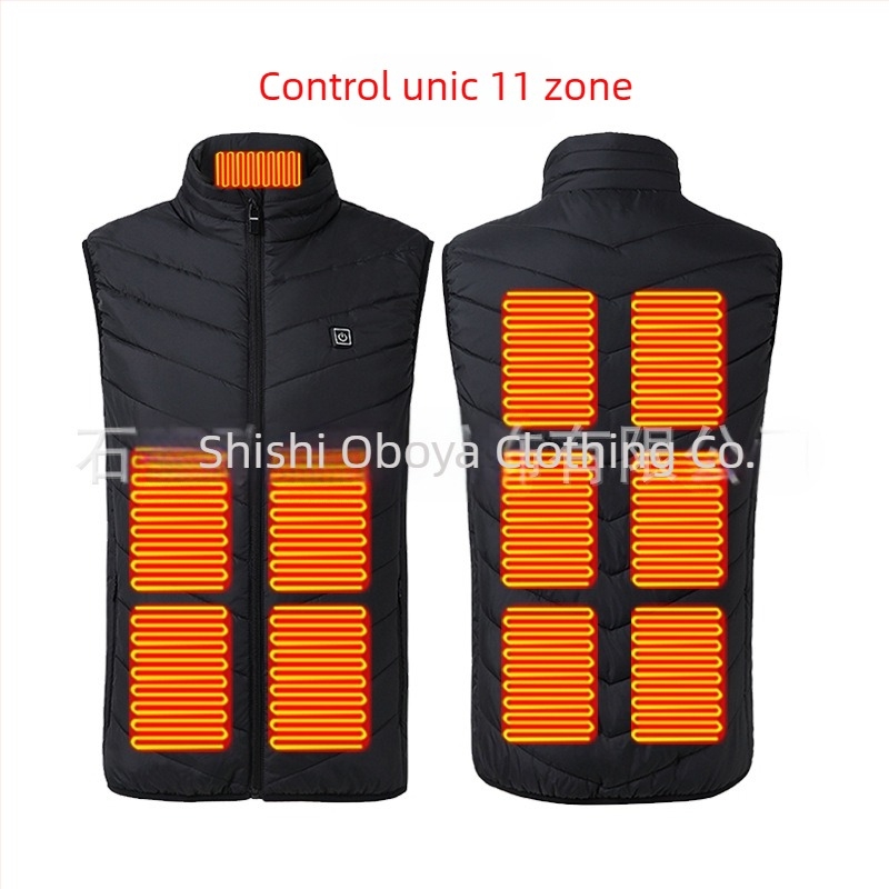 Vestă încălzită USB pentru bărbați, cu guler înalt și fermoar, poliester, buzunar interior cu conector USB pentru power bank, 3 niveluri de încălzire (35-55°C)