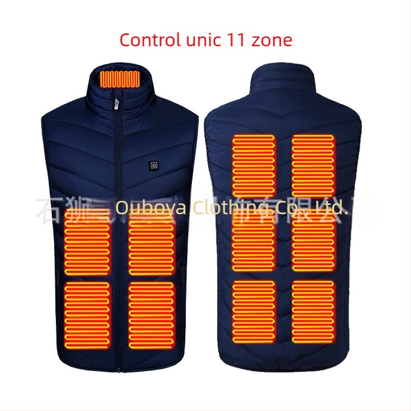 Vestă încălzită USB pentru bărbați, cu guler înalt și fermoar, poliester, buzunar interior cu conector USB pentru power bank, 3 niveluri de încălzire (35-55°C)
