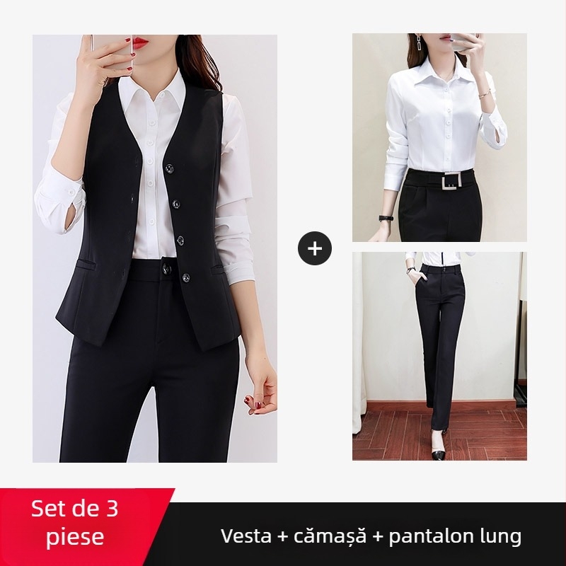 Vesta cu decolteu în V, croială slim, pentru birou, poliester, stil coreean