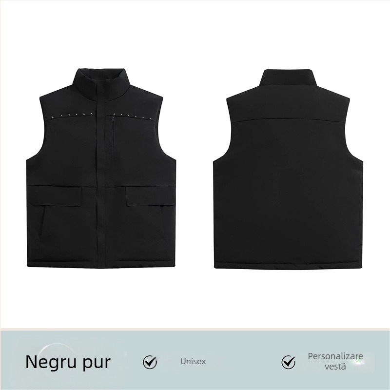 Vesta de lucru cu logo, căptușită cu fleece, Chenille și Spandex, guler înalt, primăvara 2025