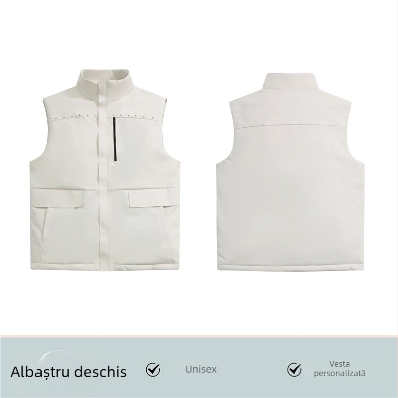 Vesta de lucru cu logo, căptușită cu fleece, Chenille și Spandex, guler înalt, primăvara 2025