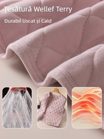Vesta termică pentru femei, din lână, căptușită cu fleece, lungime ultra scurtă, guler în V, culoare solidă, toamnă 2024