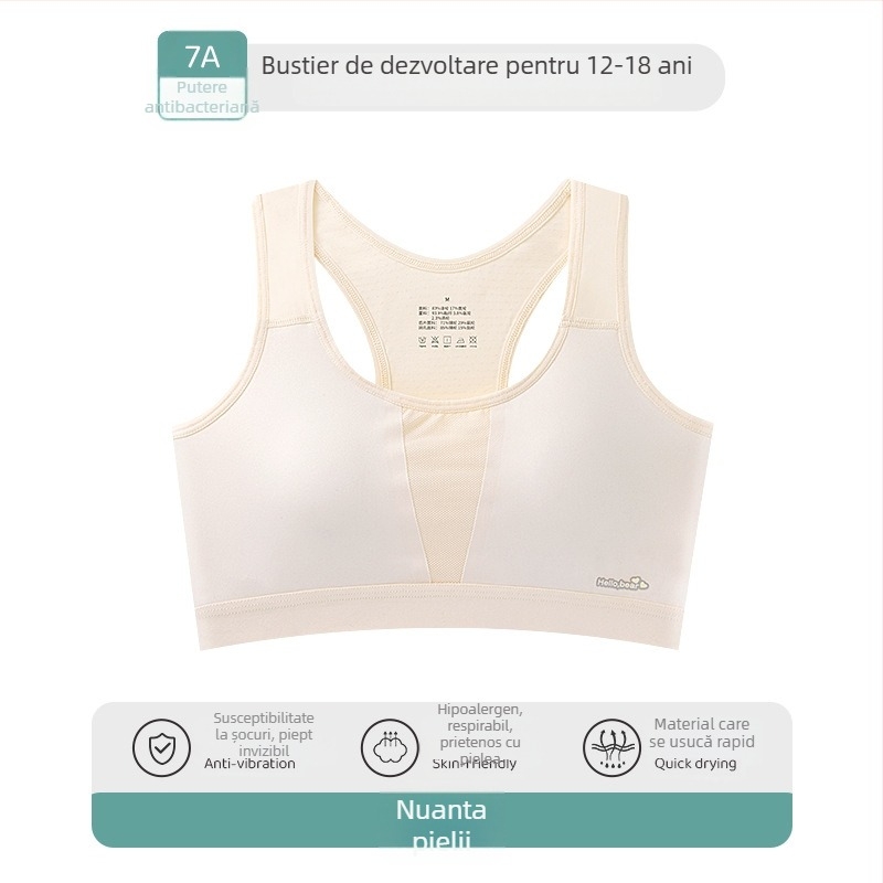 Sutien sport pentru fete, cupe pline, burete modelat subțire, nylon, căptușeală viscoză 90–95%, respirabil, absorbant de transpirație