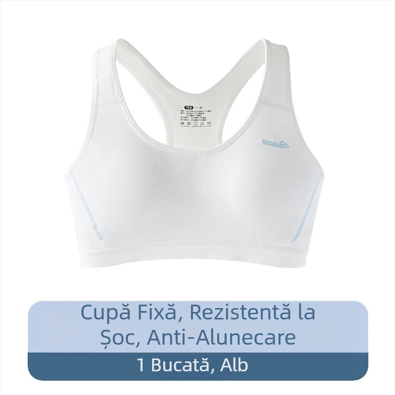 Sutien sport pentru adolescente, stil vestă, cupe cu formă completă, cupe modelate subțiri, material modal-cotton, respirabil, absorbant de transpirație, bretele reglabile