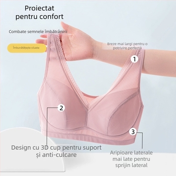 Tingfei Sutien din Nailon fără arc cupe complete, Cupă turnată subțire, căptușeală din bumbac, stil vestă, bretele duble fixe