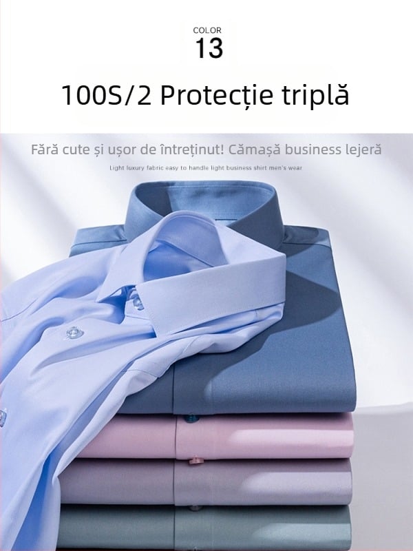 Cămașă albă pentru bărbați, mâneci lungi, mărime plus – antibacteriană, fără călcare, rezistentă la cute, finisaj cu protecție tripla, cămașă de afaceri