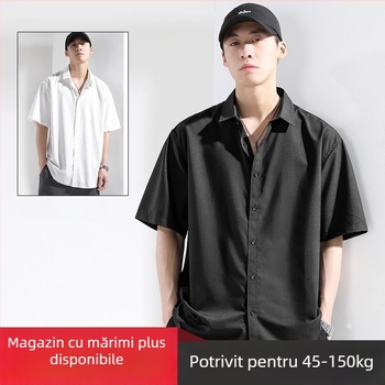Cămașă bărbați cu mânecă scurtă, croială lejeră, guler rever, uni, amestec poliester ≥96%, detaliu buzunar, vară 2024