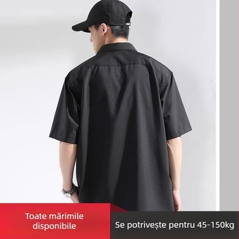 Cămașă bărbați cu mânecă scurtă, croială lejeră, guler rever, uni, amestec poliester ≥96%, detaliu buzunar, vară 2024