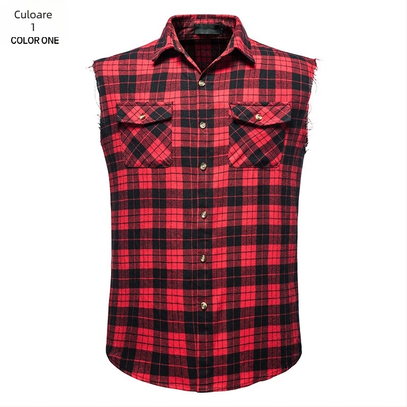 Cămașă casual pentru bărbați în carouri, croială slim, material din bumbac amestecat, 70% bumbac